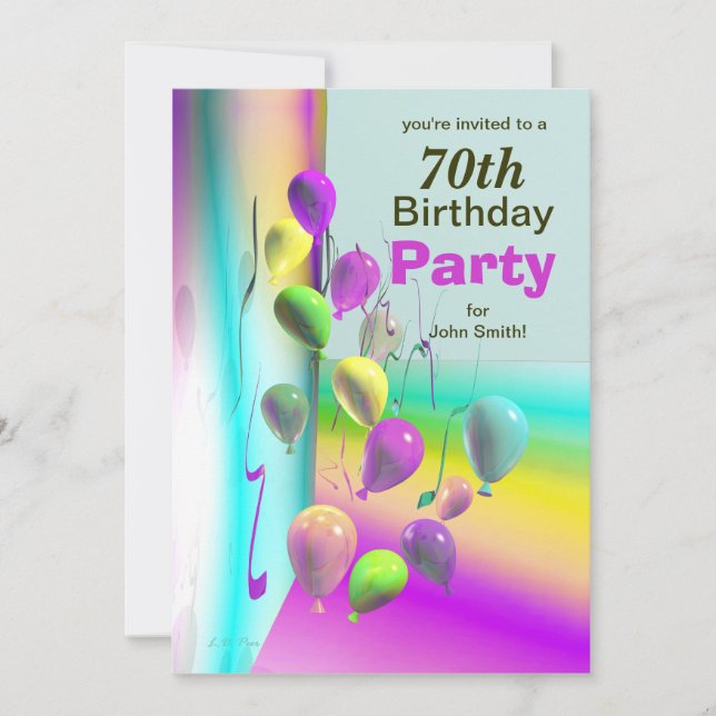 70th Birthday Party Balloon Wall Invitation (Front)