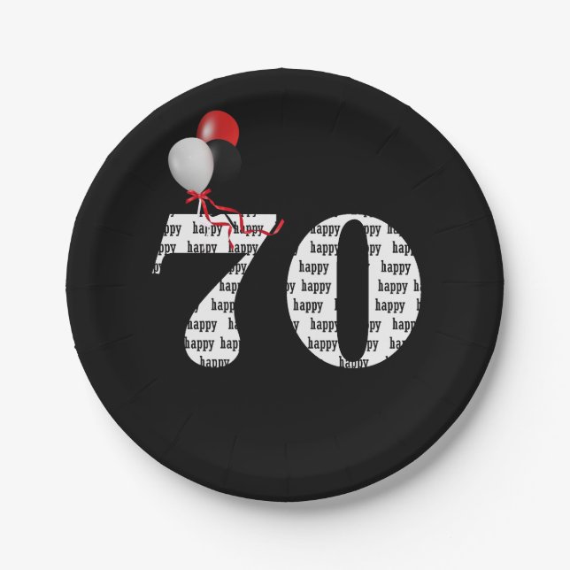 70th birthday party balloons paper plate (Front)