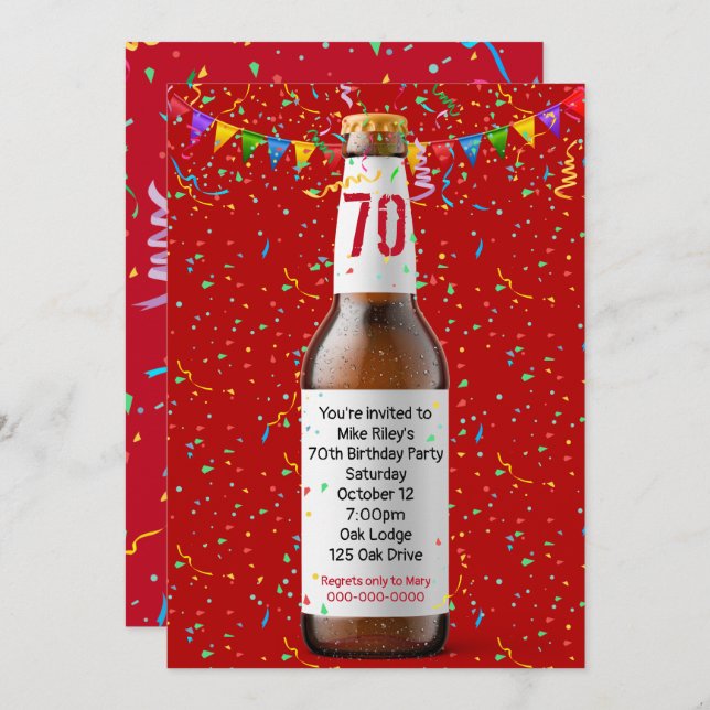 70th Birthday Party Beer Bottle Invitation (Front/Back)