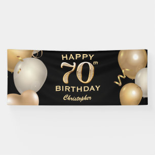 70th Birthday Party Black and Gold Balloons Banner
