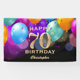 70th Birthday Party Black and Gold Balloons Banner