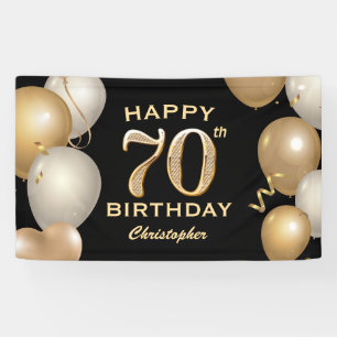 70th Birthday Party Black and Gold Balloons Banner