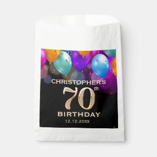 70th Birthday Party Black and Gold Balloons Favour Bags