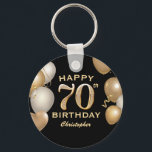 70th Birthday Party Black and Gold Balloons Key Ring<br><div class="desc">70th Birthday Party Black and Gold Balloons and Confetti Keychain. For further customisation,  please click the "Customise it" button and use our design tool to modify this template.</div>