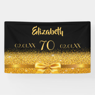 70th birthday party black gold elegant welcome banner