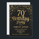70th Birthday Party - Black & Gold Invitation<br><div class="desc">70th Birthday Party Invitation.
Elegant design in black and faux glitter gold. Features stylish script font and confetti. Message me if you need custom age.</div>