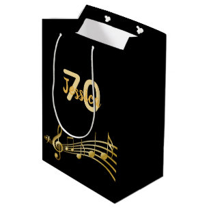 70th Birthday party black gold music notes name Medium Gift Bag