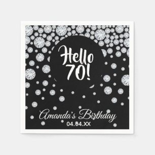 70th birthday party black hello 70 monogram napkin