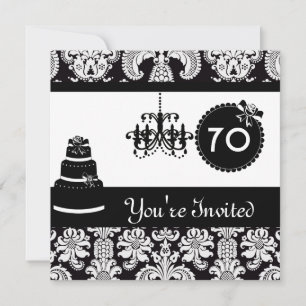 70th Birthday Party Black & White Damask Invitatio Invitation