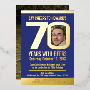 70th Birthday party blue gold foil photo beer