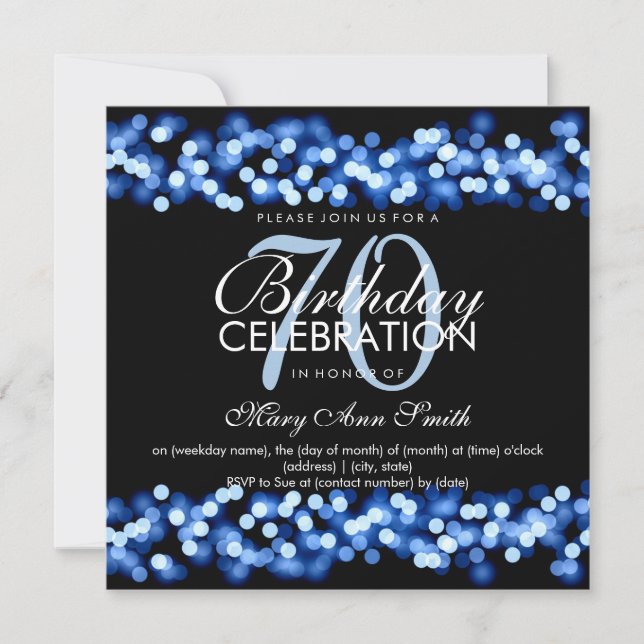 70th Birthday Party Blue Hollywood Glam Invitation (Front)