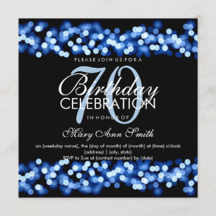 70th Birthday Party Blue Hollywood Glam Invitation