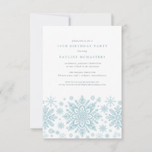 70th Birthday Party Blue White Snowflake Winter Invitation