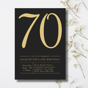 70th Birthday Party Bold 70 Black Gold Invitation