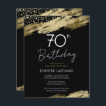 70th Birthday Party Budget Gold Black Invitation<br><div class="desc">Elegant Faux gold foil paint splatters design. All text is adjustable and easy to change for your own party needs. Great elegant 70th birthday template design.</div>