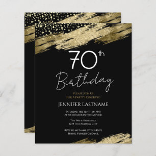 70th Birthday Party Budget Gold Black Invitation