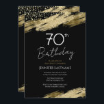 70th Birthday Party Budget Gold Black Invitation<br><div class="desc">Elegant Faux gold foil paint splatters design. All text is adjustable and easy to change for your own party needs. Great elegant 70th birthday template design.</div>