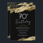 70th Birthday Party Budget Gold Black Invitation<br><div class="desc">Elegant Faux gold foil paint splatters design. All text is adjustable and easy to change for your own party needs. Great elegant 70th birthday template design.</div>