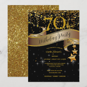 70th Birthday Party Champagne Glasses Streamers  Invitation