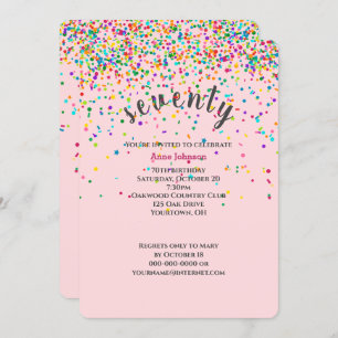 70th Birthday Party confetti Invitation