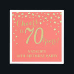 70th Birthday Party Coral and Gold Diamond Napkin<br><div class="desc">70th Birthday Party Invitation with Coral and Gold Glitter Diamond Background. Gold Confetti. Adult Birthday. Man or Woman Birthday. For further customisation,  please click the "Customise it" button and use our design tool to modify this template.</div>