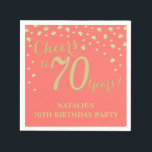 70th Birthday Party Coral and Gold Diamond Napkin<br><div class="desc">70th Birthday Party Invitation with Coral and Gold Glitter Diamond Background. Gold Confetti. Adult Birthday. Man or Woman Birthday. For further customisation,  please click the "Customise it" button and use our design tool to modify this template.</div>