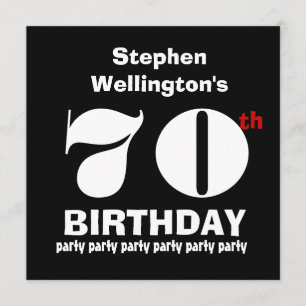 70th Birthday Party Custom Name Black White W820 Invitation