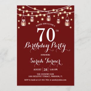70th Birthday Party - Dark Red Invitation