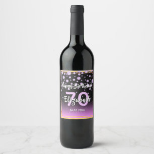 70th birthday party diamonds glitter purple black wine label