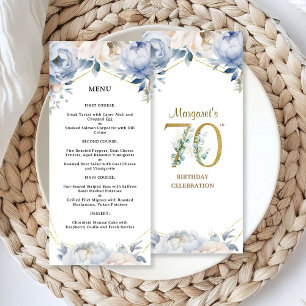 70th Birthday Party Dusty Blue Peony Gold Menu
