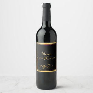 70th birthday party elegant black and gold wine label