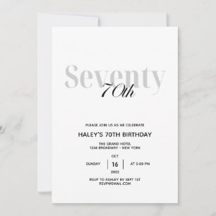 70th Birthday Party Elegant Chic Black and White Invitation