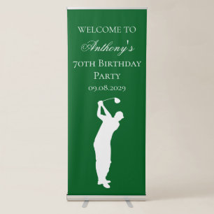 70th Birthday Party Elegant Golfer Green Welcome Retractable Banner