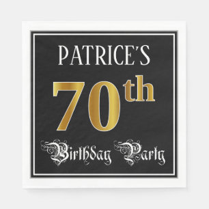 70th Birthday Party — Fancy Script, Faux Gold Look Napkin
