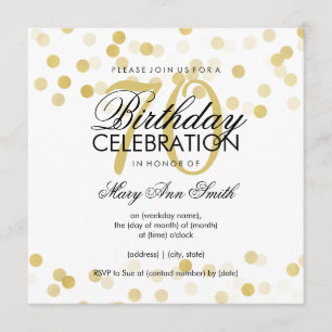 70th Birthday Party Faux Gold Foil Glitter Lights Invitation