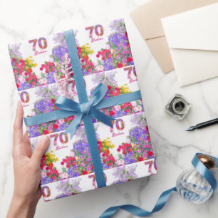 70th birthday party floral bouquet wrapping paper