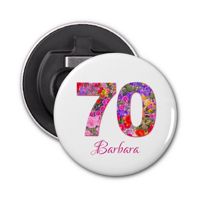 70th birthday party floral colourful bottle opener (Front)