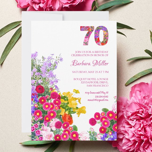 70th birthday party floral colourful invitation (Creator Uploaded)