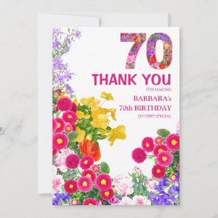 70th birthday party floral flat thank you card