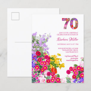 70th birthday party floral invitation postcard