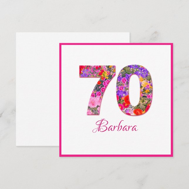70th birthday party floral pink lilac flat card (Front/Back)