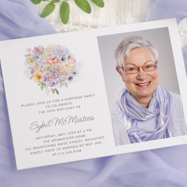 70th Birthday Party Flower Bouquet Photo Surprise Invitation (Creator Uploaded)