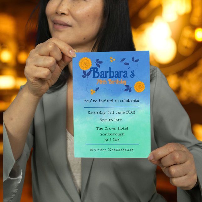 70th Birthday party flower floral personalise Invitation (Creator Uploaded)
