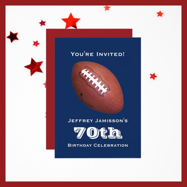 70th Birthday Party, Football Sports Red Blue Invitation (Creator Uploaded)