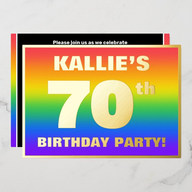 70th Birthday Party: Fun, Colorful Rainbow Pattern (Front/Back)