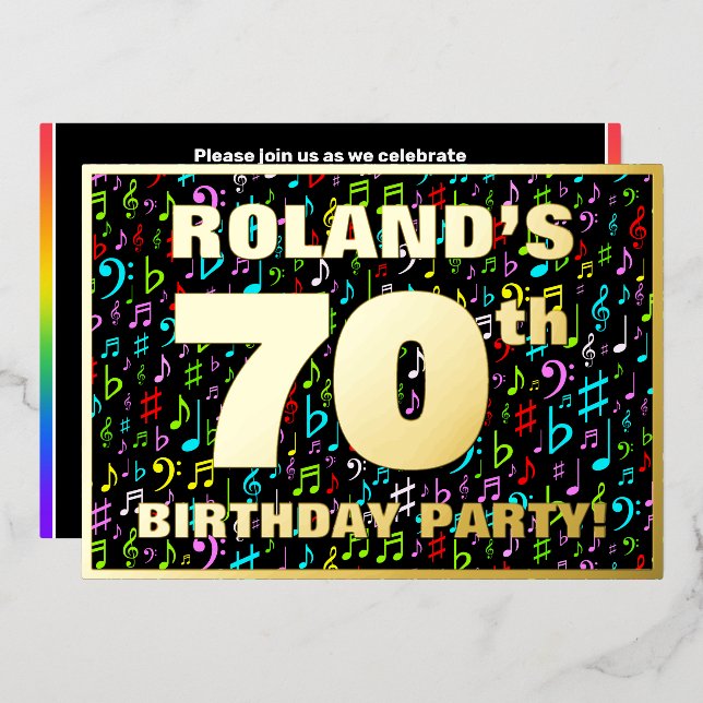 70th Birthday Party — Fun, Colourful Music Symbols (Front/Back)
