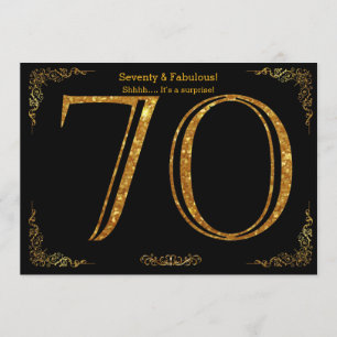 70th Birthday party,Gatsby styl,black gold glitter Invitation