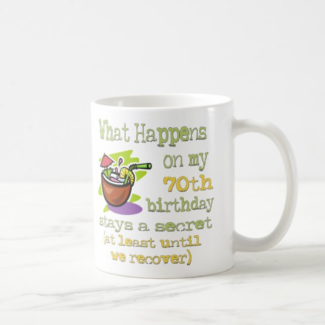 70th Birthday Party Gifts. What happens on my 70th Coffee Mug (Right)
