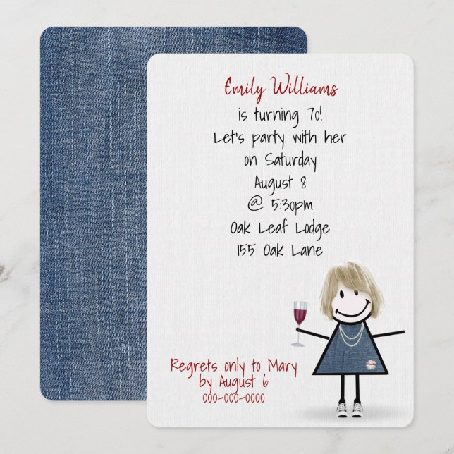 70th Birthday Party Girl in Sneakers with Wine Invitation (Front/Back)