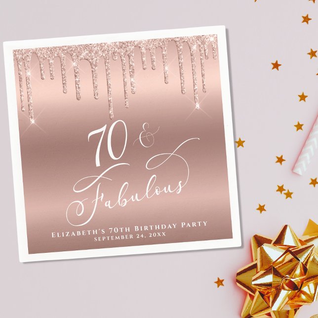 70th Birthday Party Glitter Rose Gold Napkin (Creator Uploaded)